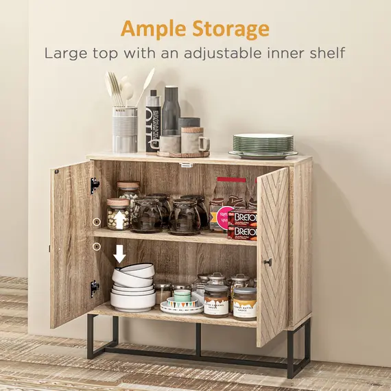 Buy HOMCOM MDF 2-Tier Storage Cabinet Steel Frame Handles Tabletop Unique Home Style Organiser, 80H x 80L x 29.5Wcm-Oak, 5 image