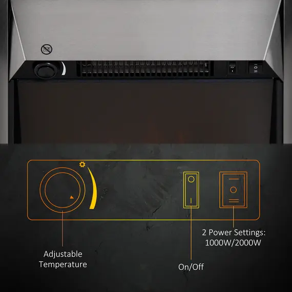 Buy HOMCOM 2KW Stainless Steel Electric Fireplace Pebble Burning Effect Heater Fire Flame Indoor Stove LED Lighting, 5 image