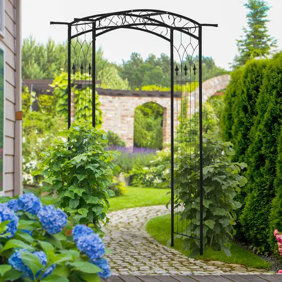 Buy Outsunny 211cm Height Metal Garden Arch Arbor for Wedding Decor for Climbing Plants and Outdoor Decoration, 2 image
