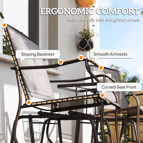 Buy Outsunny Gliding Jack and Jill Seat, with Glass-Top Table - Brown/Grey, 7 image