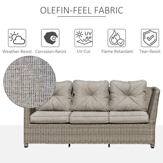 Buy Outsunny 8-Seater Outdoor PE Rattan Sofa Set Conversation Set w/ Fire Pit Table, L-Shape Sofa, Footstool and Furniture Cover, 5 image