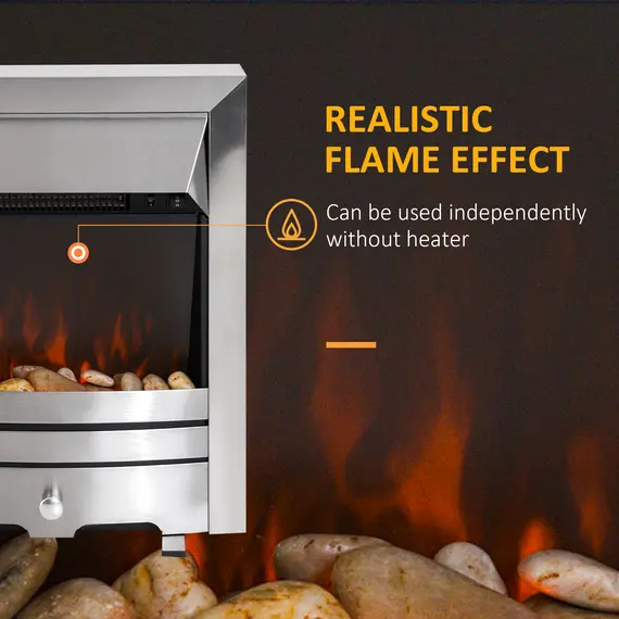 Buy HOMCOM 2KW Stainless Steel Electric Fireplace Pebble Burning Effect Heater Fire Flame Indoor Stove LED Lighting, 6 image