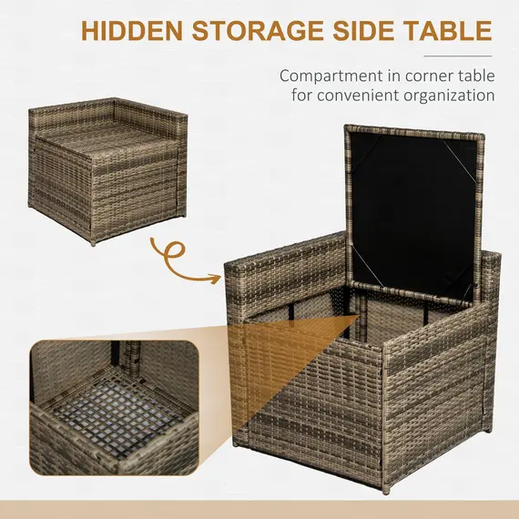 Buy Outsunny 8 Pieces Outdoor PE Rattan Sofa Set with Cushions, Patio Garden Furniture Sets with Glass Top Coffee Table, Storage Corner Table, Mixed Brown, 8 image