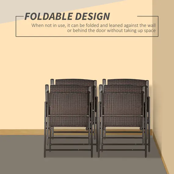 Buy Outsunny Set of Four Folding Rattan Seat Chairs - Brown, 6 image