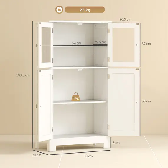 Buy kleankin Bathroom Floor Cabinet, Freestanding Kitchen Cupboard with 2 Drawers, Adjustable Shelves and Tempered Glass Door, Wooden  Storage Unit for Living Room Kitchen Hallway, 3 image