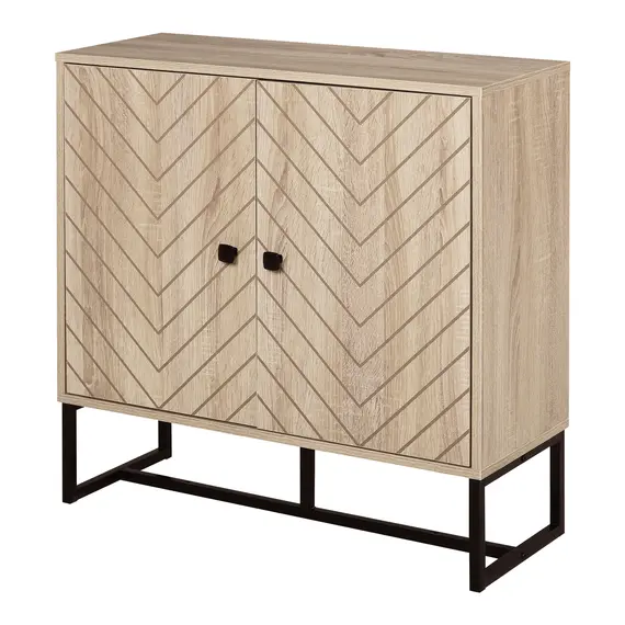 Buy HOMCOM MDF 2-Tier Storage Cabinet Steel Frame Handles Tabletop Unique Home Style Organiser, 80H x 80L x 29.5Wcm-Oak