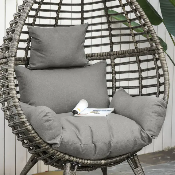 Buy Outsunny Teardop PE Wicker Rattan Chair w/ Thick Cushions 4 Legs Outdoor Seat Egg Garden, 9 image