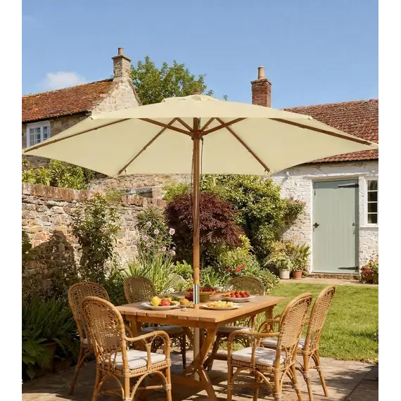 Buy Outsunny 2.5m Wood Garden Parasol Sun Shade Patio Outdoor Wooden Umbrella Canopy, Table Market Umbrella with Vent, 38mm Pole, Rope Pulley Mechanism, Cream White, 2 image