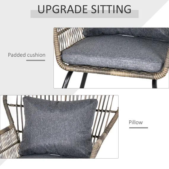 Buy Outsunny 3 Pieces Rattan Bistro Set, Wicker Garden Furniture Set with Cushions, Glass Top Coffee Table and Chairs for Outdoor, Patio, Balcony, Grey, 4 image