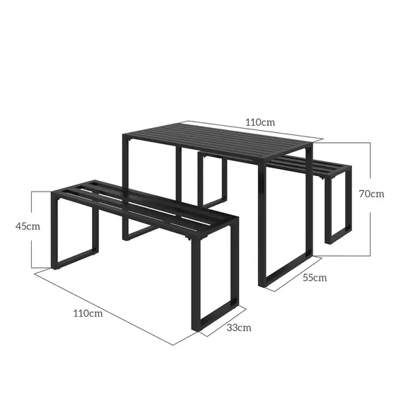 Buy Outsunny 3 Pieces Picnic Bench Set with Table and 2 Benches, Slated Design Dining Trestle Beer Table and Seat, Black, 3 image