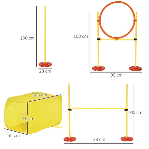 Buy Pawhut Dog Agility Equipment Portable Pet Training Obstacle Set for Dogs 5 Pieces w/ Adjustable High Jumping Pole, Jumping Ring, Weave Poles, Tunnel, 3 image