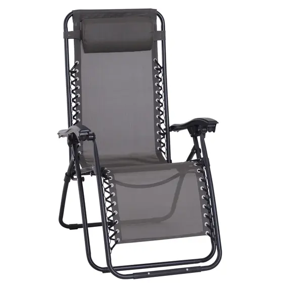Buy Outsunny Zero Gravity Chair Metal Frame Texteline Armchair Outdoor Folding and Reclining Sun Lounger with Head Pillow for Patio Decking Gardens Camping, Grey