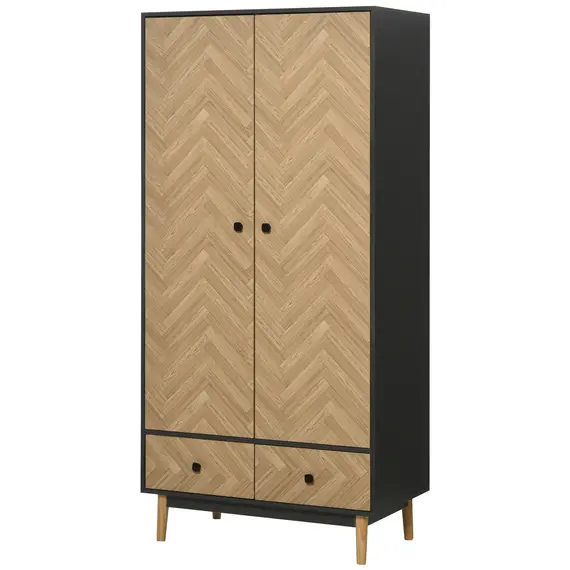 Buy HOMCOM Modern Wardrobe Cabinet Wood Grain Sticker Surface with Shelf, Hanging Rod and 2 Drawers 90x50x190cm