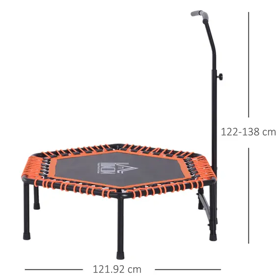 Buy HOMCOM Mini Trampoline W/Adjustable Handle Bar - Black/Orange, 3 image