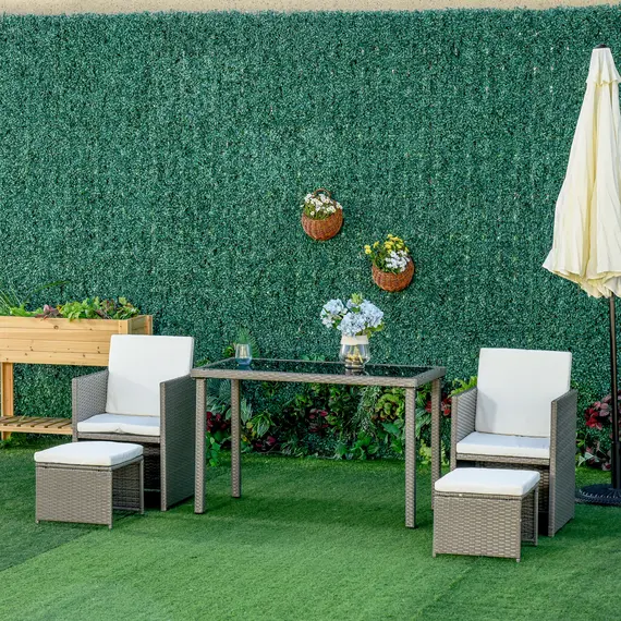 Buy Outsunny 2 Seater Rattan Cube Garden Furniture Set, Rattan Dining Set with Cushions, Outdoor Dining Table and Chairs with 2 Armchairs, 2 Stools, Rectangular Glass Top Table for Patio, Balcony, Grey, 2 image