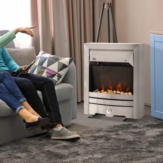 Buy HOMCOM 2KW Stainless Steel Electric Fireplace Pebble Burning Effect Heater Fire Flame Indoor Stove LED Lighting, 7 image