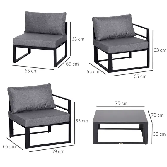 Buy Outsunny 6 PCs Outdoor Indoor Sectional Corner Sofa Set Thick Padded Cushions Aluminium Frame 5 Seaters 1 Coffee Table Grey, 3 image