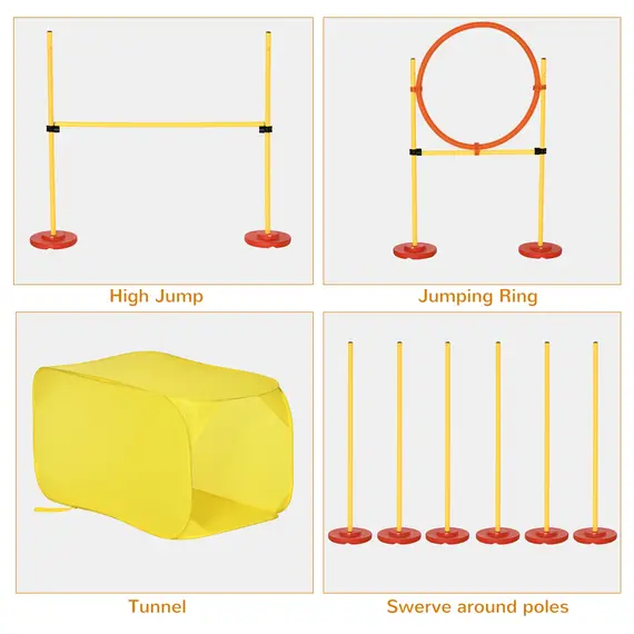 Buy Pawhut Dog Agility Equipment Portable Pet Training Obstacle Set for Dogs 5 Pieces w/ Adjustable High Jumping Pole, Jumping Ring, Weave Poles, Tunnel, 4 image