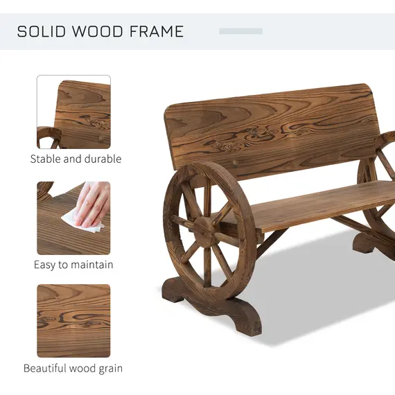 Buy Outsunny Fir Wood 2-Seater Outdoor Garden Wagon Wheel Bench, 5 image