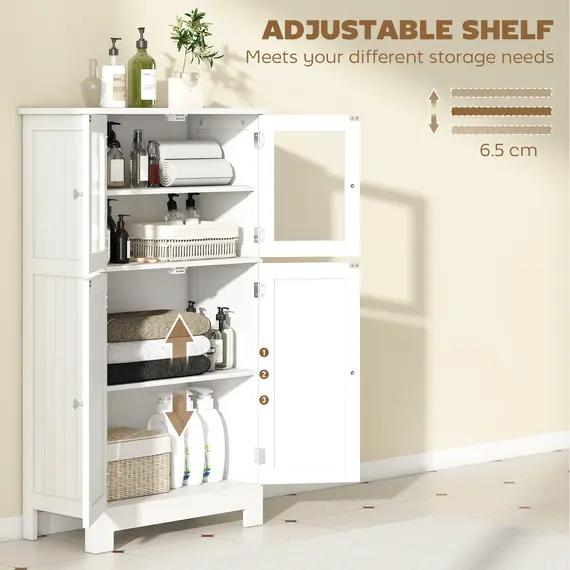 Buy kleankin Bathroom Floor Cabinet, Freestanding Kitchen Cupboard with 2 Drawers, Adjustable Shelves and Tempered Glass Door, Wooden  Storage Unit for Living Room Kitchen Hallway, 5 image