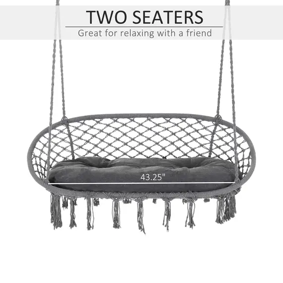 Buy Outsunny Two-Seater Boho Macrame Hammock Swing - Grey, 4 image