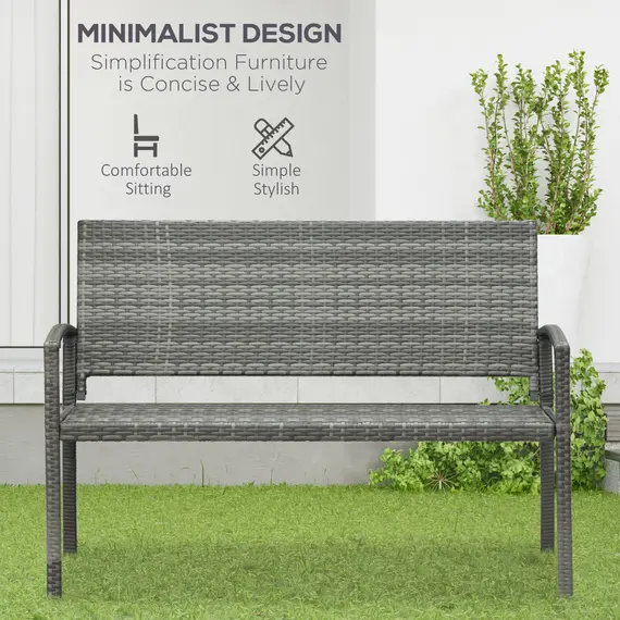 Buy Outsunny 2 Seater Poly Rattan Garden Bench, All Weather Wicker Garden Loveseat, Outdoor Seating Bench with 240 Load Capacity, Backrest and Armrests for Patio, Terrace, Balcony, Grey, 4 image