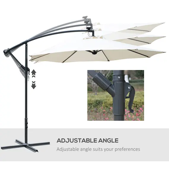 Buy Outsunny Umbrella Parasol W/Solar Powered LED strips, Φ2.95x2.45H m-Cream, 5 image