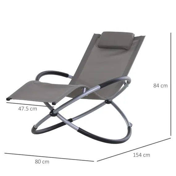 Buy Outsunny Outdoor Orbital Lounger Zero Gravity Patio Chaise Sun Lounger Foldable Rocking Chair with Pillow, Grey, 3 image