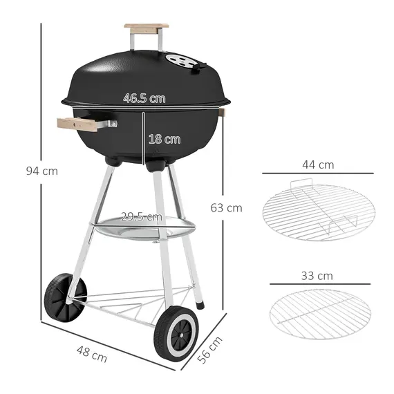 Buy Portable Round Kettle Charcoal Grill BBQ Smoker with Lid Outdoor Heat Control Party Patio Barbecue Garden, 3 image