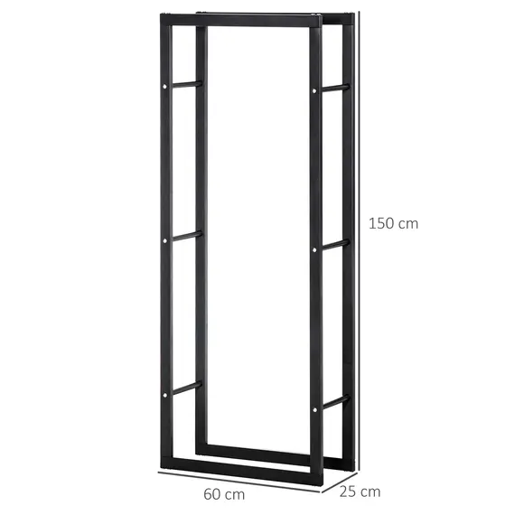 Buy HOMCOM Metal Firewood Log Holder Tall Firewood Rack Indoor Outdoor Fireplace Wood Storage Shelf, Black, 60Wx25Dx150Hcm, 3 image