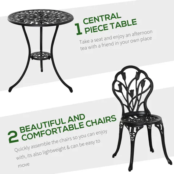 Buy Three-Piece Aluminium Floral Bistro Garden Set - Black, 4 image