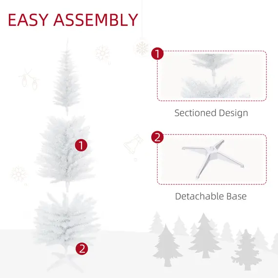 Buy HOMCOM 6ft Unlit Artificial Christmas Tree, Pencil Slim Xmas Tree with Solid Stand and Realistic Branches, White, 7 image
