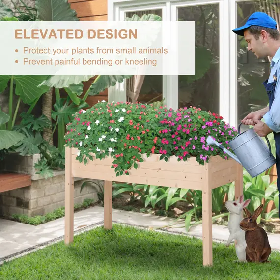 Buy Garden Wooden Planters， Non-Woven Fabric, Rectangular Raised Bed,Fir Wood，Indoor/Outdoor, 122.5Lx56.5Wx76H cm, 5 image