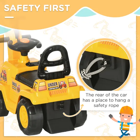 Buy 2 in 1 Kids Ride On Tractor Pull Cart with Bucket, Under Seat Storage, Horn, High Backrest, for 1.5-4 Years Old, Yellow, 8 image