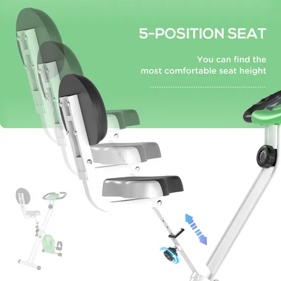 Buy Folding Exercise Bike, Fitness Bicycle Indoor Trainer, Quiet 8-Level Magnetic Resistance, with LCD Monitor, Pulse Sensor and Wheels for Sport Maison and Cardio Training, Green, 5 image