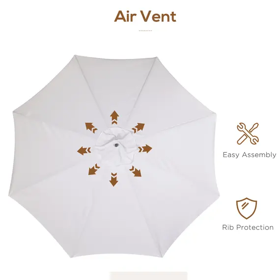 Buy Outsunny 3.3m Elegant Wooden Parasol with Wooden Frame and Bamboo Ribs- Cream, 6 image