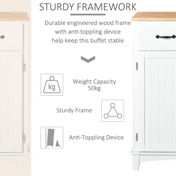 Buy Modern Kitchen Cupboard, Wooden Storage Cabinet, Tableware Organizer with 2 Drawers for Living & Dining Room, White, 4 image