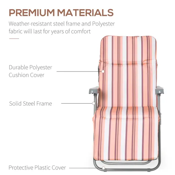 Buy Outsunny Reclining Garden Chair Set of 2, 5-Level Adjustable Zero Gravity Chairs with Cushions, Folding Sun Lounger Garden Recliner Chairs with Armrests for Outdoor, Patio, Orange Stripe, 7 image