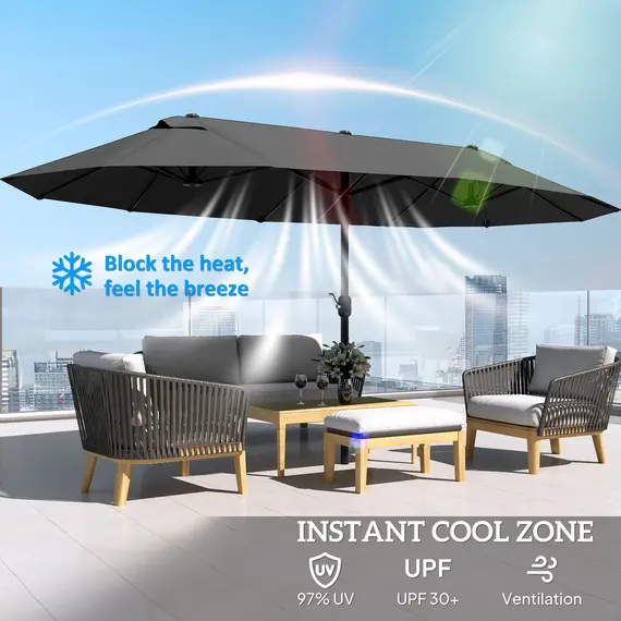 Buy Outsunny 4.6m Double Garden Parasol - Black, 5 image