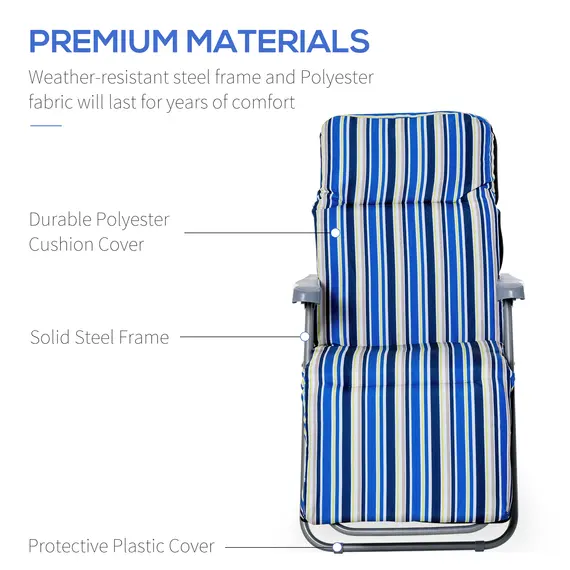 Buy Outsunny Reclining Garden Chair Set of 2, 5-Level Adjustable Zero Gravity Chairs with Cushions, Folding Sun Lounger Garden Recliner Chairs with Armrests for Outdoor, Patio, Blue Stripe, 7 image