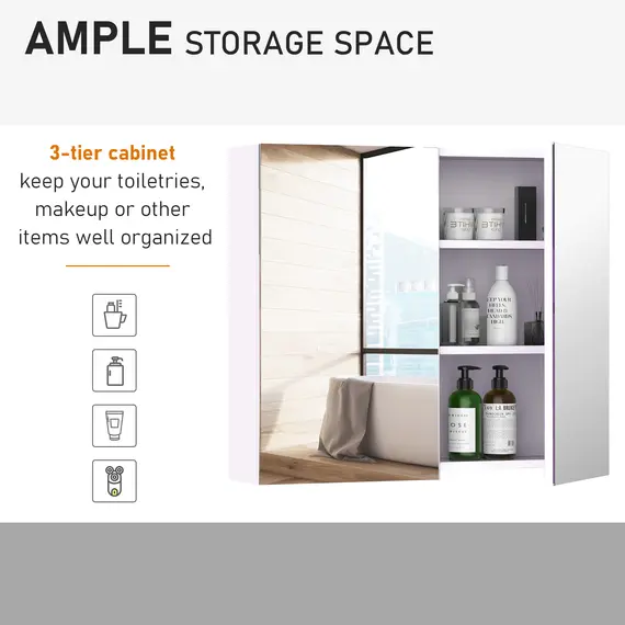 Buy Bathroom Mirror Cabinet, 3-Tier Wall Mount Bathroom Storage Cabinet with Soft-Close Hinges and Adjustable Shelf, Double Door Cupboard, 70 x 15 x 60 cm, White, 5 image