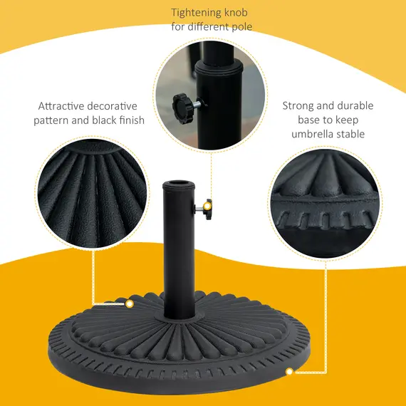 Buy Outsunny 14kg Round Cement Parasol Base Umbrella Weight Stand Holder Fits Φ35mm,Φ38mm,Φ48mm Pole for Patio Outdoor Garden - Black, 4 image