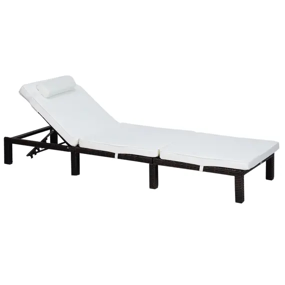 Buy Outsunny Rattan Sun Lounger, 5-Level Adjustable Garden Lounger Recliner with Cushion and Headrest, Outdoor Reclining Sunbed, Steel Frame Garden Chair for Patio, Beach, Terrace, Cream White