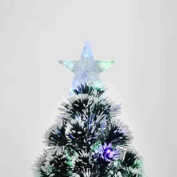 Buy 4ft Artificial Prelit Christmas Tree, Snow Xmas Tree with Colourful LED Lighting Fiber Optics, Green White, 8 image