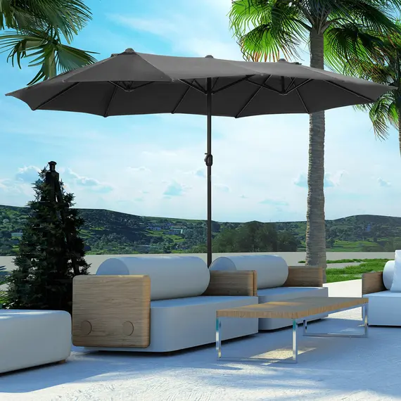 Buy 4.6M Sun Umbrella Canopy Double-sided Crank Sun Shade w/ Cross Base Grey, 2 image