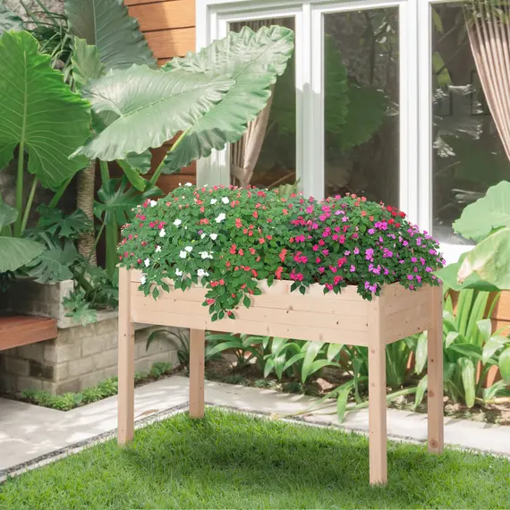 Buy Garden Wooden Planters， Non-Woven Fabric, Rectangular Raised Bed,Fir Wood，Indoor/Outdoor, 122.5Lx56.5Wx76H cm, 2 image