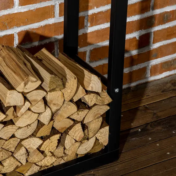 Buy HOMCOM Metal Firewood Log Holder Tall Firewood Rack Indoor Outdoor Fireplace Wood Storage Shelf, Black, 60Wx25Dx150Hcm, 7 image