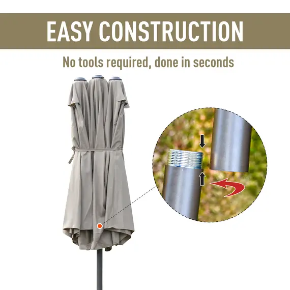 Buy 4.6M Sun Umbrella Canopy Double-sided Crank Sun Shade w/ Cross Base Khaki, 6 image