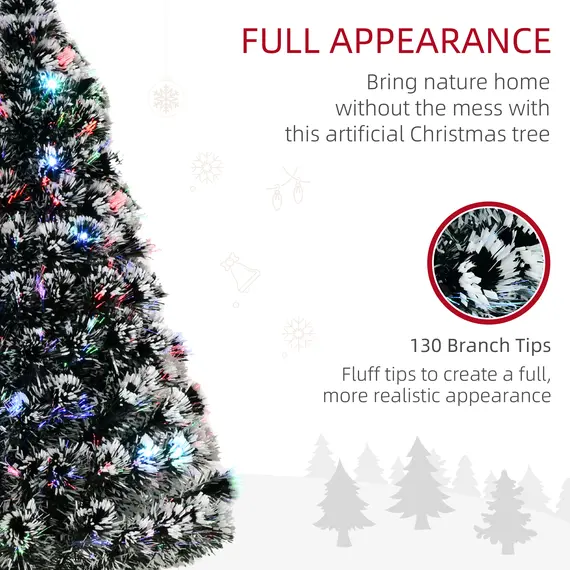 Buy 4ft Artificial Prelit Christmas Tree, Snow Xmas Tree with Colourful LED Lighting Fiber Optics, Green White, 5 image