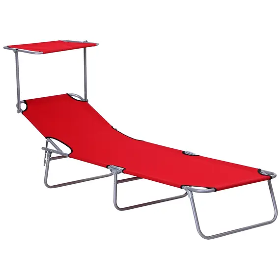 Buy Outsunny Folding Sun Lounger, Lounge Chairs Reclining Sleeping Bed with Adjustable Sun Shade Awning for Beach, Patio